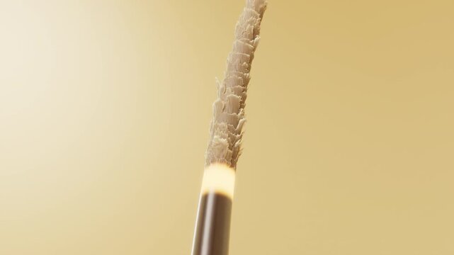 3D animation showing nutrient capsules attaching to a dry hair strand and gradually absorbing. The hair surface transforms from rough and dull to smooth and glossy in macro view.