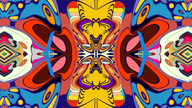 Colorful symmetrical abstract pattern with vibrant geometric shapes