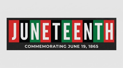 Fototapeta premium Juneteenth commemorative banner with June 19 1865 text, Pan-African colors typography, freedom day celebration graphic for social awareness