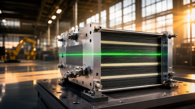 High quality image of fuel cell modern industrial setting showcasing advanced technology and precision design. focus quality control is evident