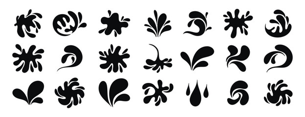 Fototapeta premium Monochrome doodle water drops and splashes line art hand drawn