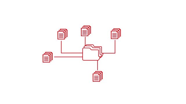 Conceptual diagram illustrating a central folder connected to multiple stacks of documents