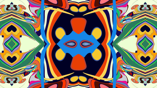 Vibrant abstract geometric pattern with bold colors and symmetry