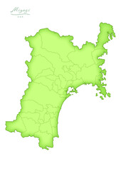 Obraz premium 立体感のある日本の宮城県の地図。A three-dimensional map of Miyagi Prefecture, Japan.