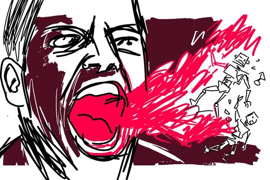 Vibrant Expressive Screaming Face Energy Illustration of Intense Rage and Inner Conflict