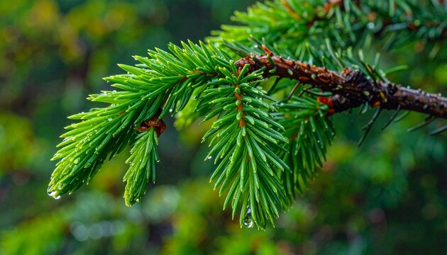Close-up of a coniferous tree branch with red berries.
