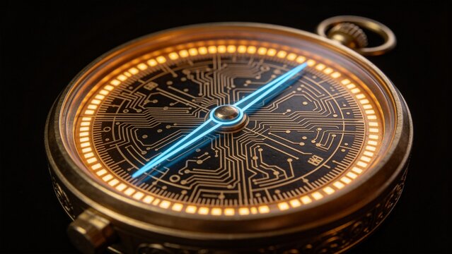 Glowing compass with circuit design