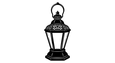 Black and white illustration of an ornate lantern with handle on top © Freelancing