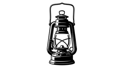 Black and white illustration of vintage lantern with handle © Freelancing