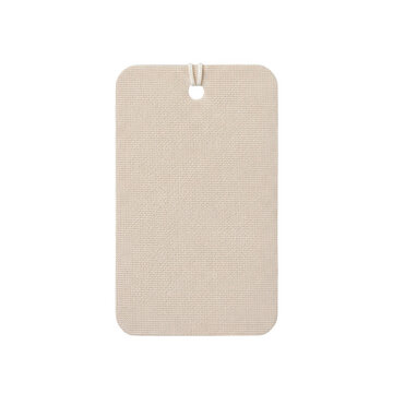Beige textured paper gift tag with string on transparent background