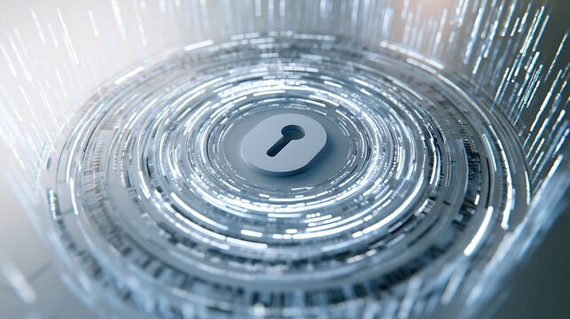 Floating authentication token surrounded by encrypted data streams, multi factor authentication concept,