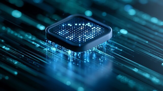 Floating authentication token surrounded by encrypted data streams, multi factor authentication concept,