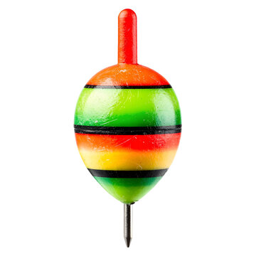 Colorful striped plastic fishing float with metal spike isolated on transparent background