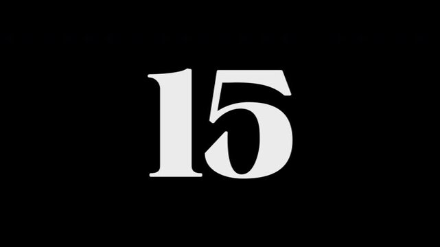 20 Second countdown glitch video animation with white digital countdown on black background for video intro, film opening, event countdown, broadcast production, and streaming overlay