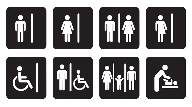 Restroom sign set with male female family and accessibility icons