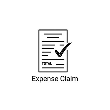 Expense Claim Black Line Icon with Text Label &ndash; Human Resources Outline Vector Illustration
