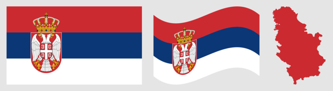 Serbia official national Flag and Map  design set. vector illustration.