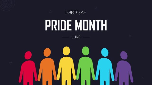 Animated LGBTQ Pride month, community awareness campaign, social event, festival, parade or rally, colourful rainbow colour group of people holding hands