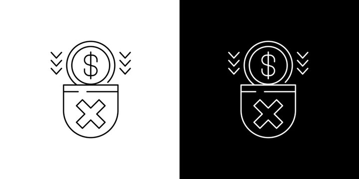 Minimalist line icon of a dollar coin being rejected from a slot with a cross mark representing transaction failure or no savings