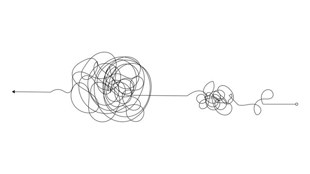 A black line drawing of tangled scribbles