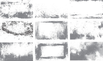 Fototapeta premium Distressed grunge overlay textures with black grain effects Vintage dirty texture set with scratches and worn details