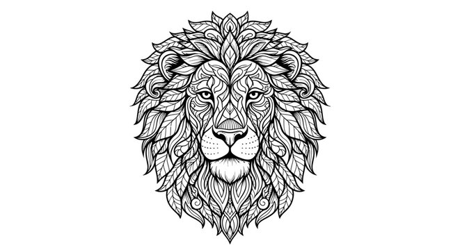 Majestic lion head mandala coloring page for adult relaxation.