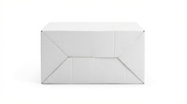Clean bottom view of a plain white empty cardboard shipping box