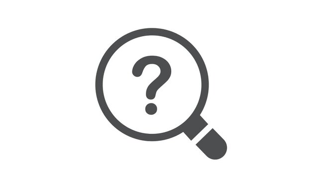 Magnifying glass with a question mark, vector icon. Monochrome black and white symbol.