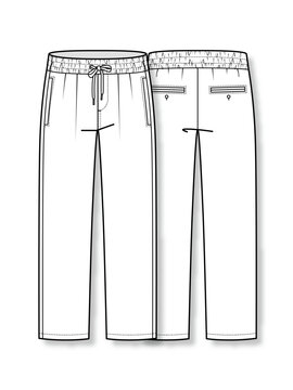 Men Basic Training Pants Set Elastic Waistband Drawstring Sweatpants Casual Joggers Fashion Flat Sketch Fashion Template Technical Drawing Vector Illustration Front and Back View