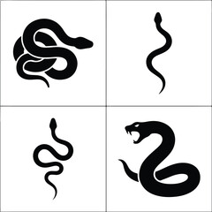 Fototapeta premium Set of black snake silhouettes