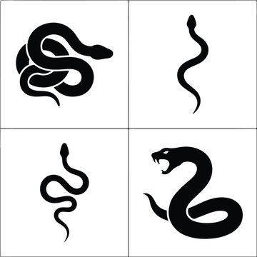 Set of black snake silhouettes