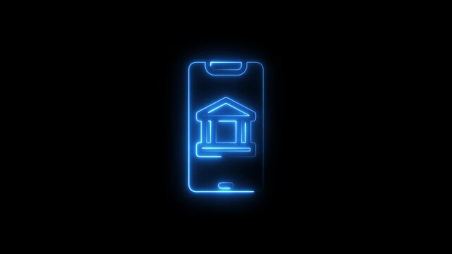 Neon smartphone with house on screen glowing blue smart home technology concept house smart home