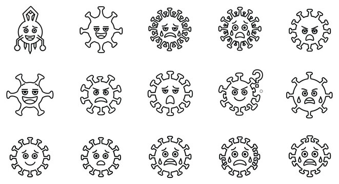 Coronavirus Line Icons Set Various Expressions White Background virus covid 19