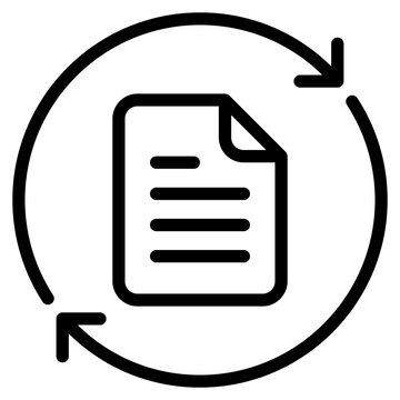 An image of a document with a circular arrow around it, representing saving, backup, or synchronization of digital files or data.