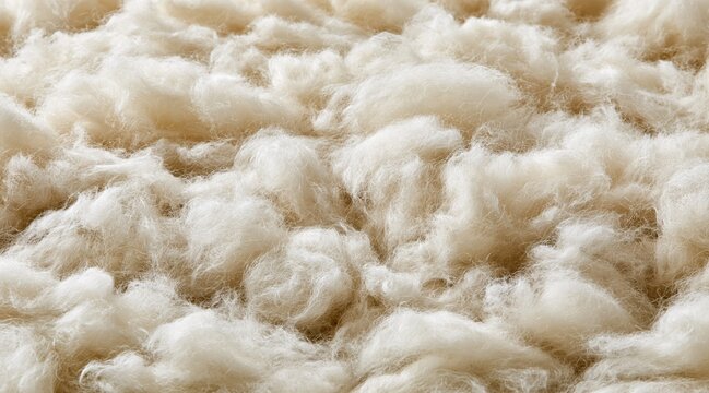Close up of soft raw white sheep wool fibers texture