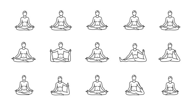 Yoga poses illustration sequence vector line art exercise health wellness meditation
