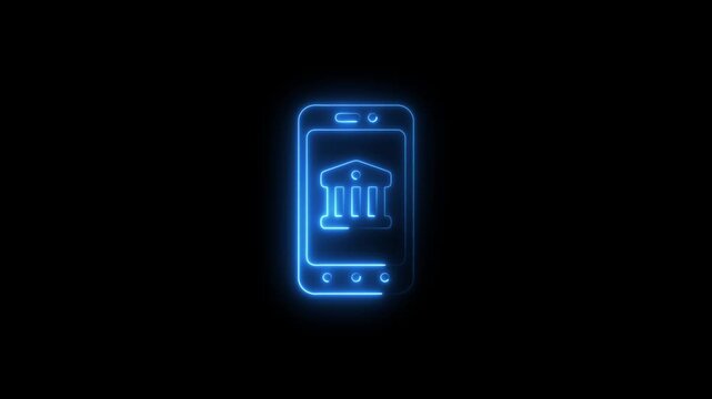 Neon blue smartphone with house on screen glowing on black background mobile