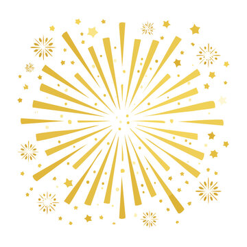 Minimalist gold firework illustration with stars and sparks