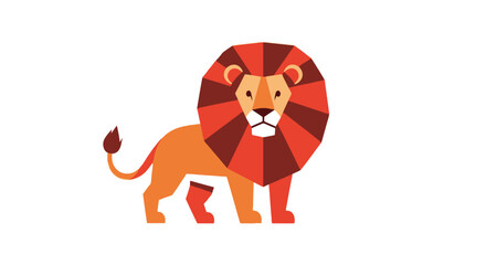 Majestic lion with geometric red and orange mane standing tall © Muzamil
