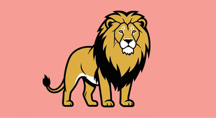 Powerful standing lion with thick black mane on pink © Muzamil