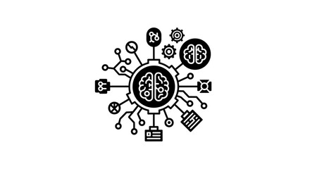 Fototapeta premium Artificial intelligence icon with brain and digital network connections