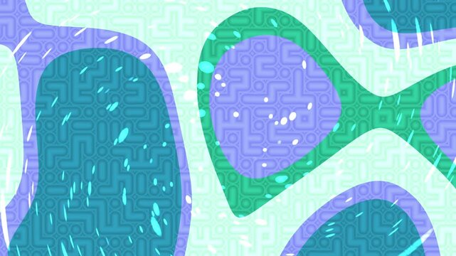 Abstract background with fluid organic shapes and intricate maze pattern in blue and green.