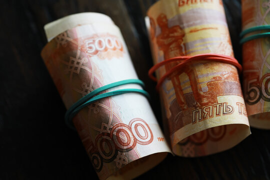 Banknotes with inscription "five thousand rubles". Russian money face value of five thousand rubles. Close-up of Russian rubles . The concept of Finance.Background and texture of money