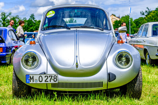 Munich, Germany - May 30: typical old Volkswagen beetle at the old town of munich on May 30, 2024