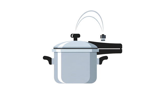 Vector illustration of a pressure cooker with steam escaping from the valve
