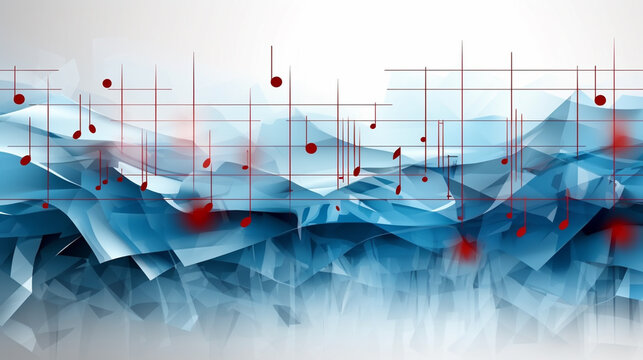 Illustration of an Abstract Music Design with origami elements of paper art blue colors