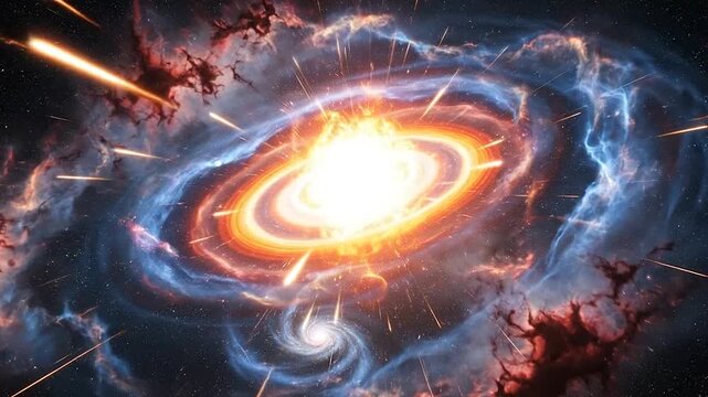 A bright celestial explosion occurs in the deep dark reaches of outer space
