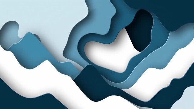 Abstract layered landscape in shades of blue and white, resembling mountain peaks with shadow depth, ideal for backgrounds