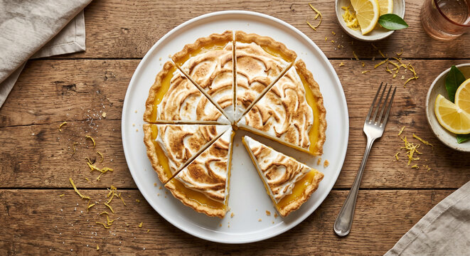 Lemon meringue pie topdown fork zest food photography