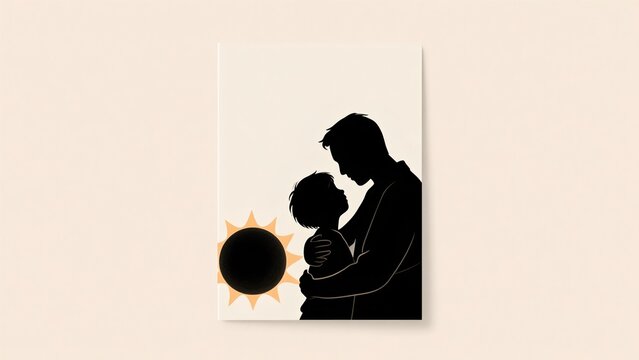 Minimalist conceptual illustration of a father guiding his child up the stairs, symbol of lifetime support.
